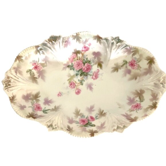 RS Prussia Porcelain Celery Relish Serving Dish Pink Rose Flower Floral Antique - Picture 1 of 15